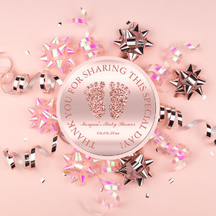 Sticker Rond Parties scintillant rose Pieds Baby shower Favoris