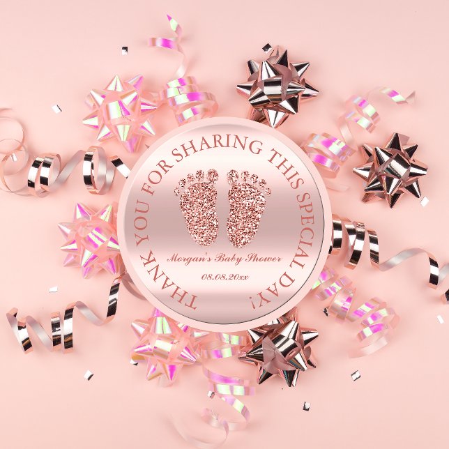 Sticker Rond Parties scintillant rose Pieds Baby shower Favoris (Rose Glitter Feet Baby Shower Favor Thank You Glam Classic Round Sticker)