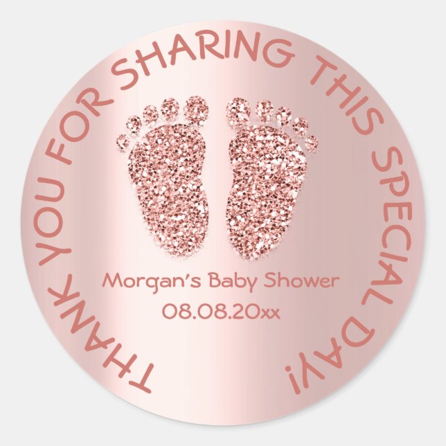 Sticker Rond Parties scintillant rose Pieds Baby shower Favoris (Devant)