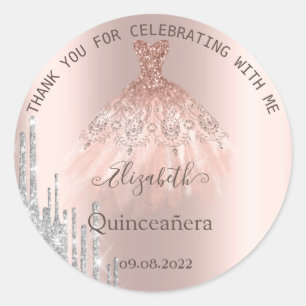 Sticker Rond Parties scintillant  Rose Robe or Quinceañera