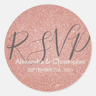 Sticker Rond Parties scintillant Rose Rose Gold et Sparkle RSVP