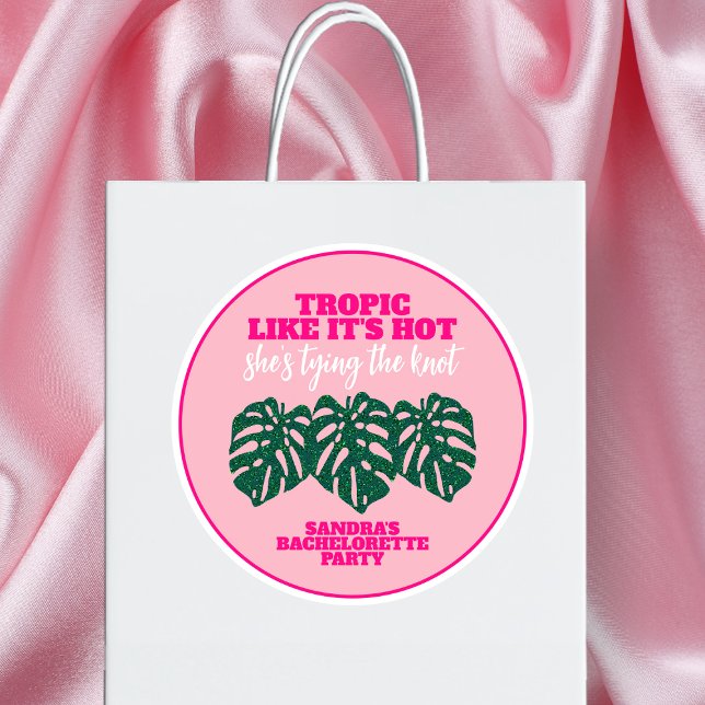 Sticker Rond Parties scintillant rose tropicale Monstera Bachel (Tropical Pink Glitter Monstera Bachelorette Party Classic Round Sticker)