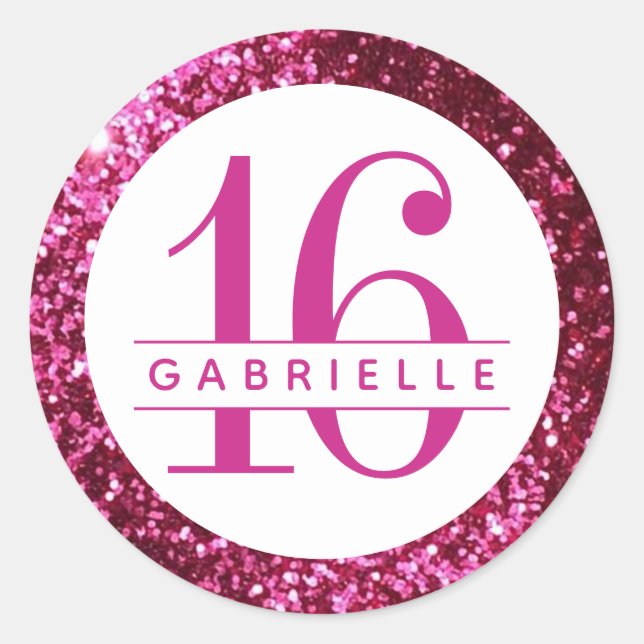 Sticker Rond Parties scintillant rose vif Anniversaire Favorise (Devant)