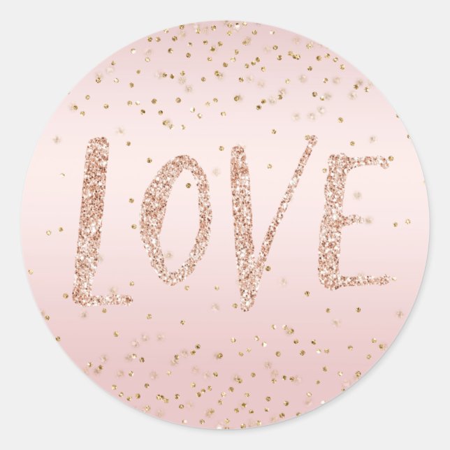 Sticker Rond Parties scintillant rose vif Love Gold Confetti (Devant)