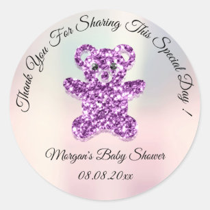 Sticker Rond Parties scintillant rose violet Ours Baby shower F