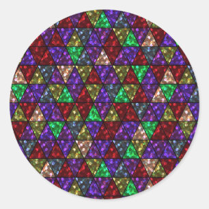 Sticker Rond Parties scintillant. Rouge, vert, violet.
