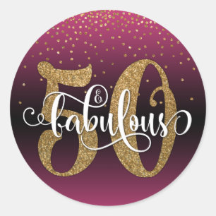 Sticker Rond Parties scintillant & Script 50 & Fabulous, Hot Pi