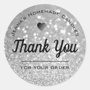 Sticker Rond Parties scintillant Silver de luxe Élégant Merci s