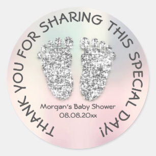 Sticker Rond Parties scintillant Silver Ombre pieds Baby shower