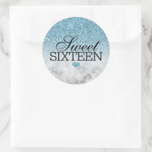 Sticker Rond Parties scintillant Sky Blue Faux/Marble Sweet 16