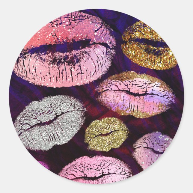 Sticker Rond Parties scintillant Sparkly Kiss Lips Beauté Maqui (Devant)
