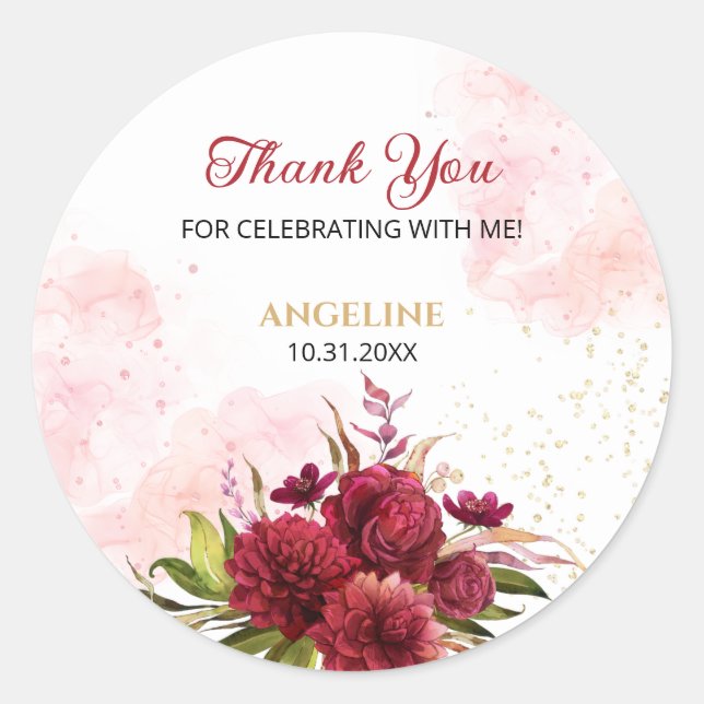 Sticker Rond Parties scintillant Splash Bourgogne Dahlia Rose A (Devant)