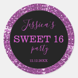 Sticker Rond Parties scintillant sweet sixteen Noir Et Rose