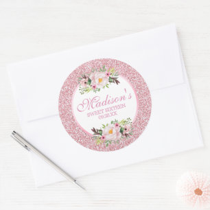 Sticker Rond Parties scintillant tendance rose Floral Sweet 16