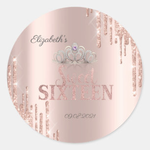 Sticker Rond Parties scintillant Tiara Rose Gold Sweet 16