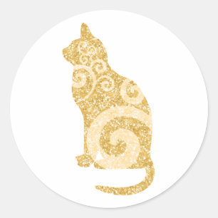 Sticker Rond Parties scintillant tourbillonnant en or de chat