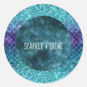 Sticker Rond Parties scintillant turquoise Aqua Purple Mermaid