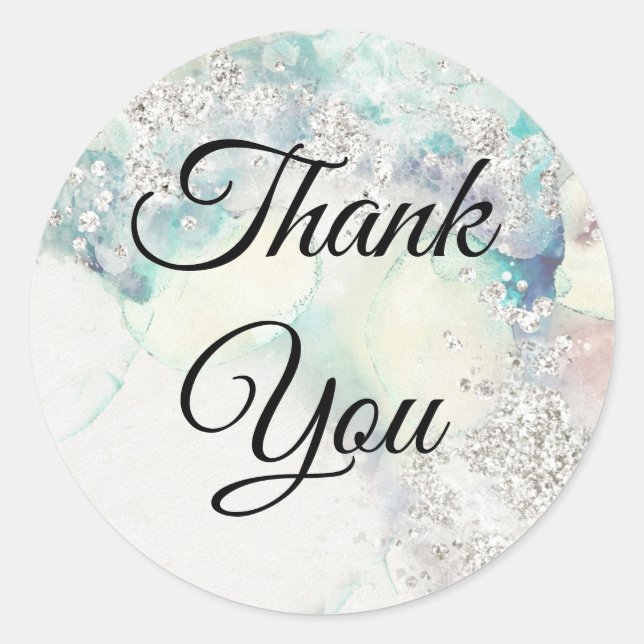 Sticker Rond parties scintillant turquoise d'argent aquarelle (Devant)
