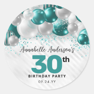 Sticker Rond Parties scintillant turquoise de ballon d'argent v