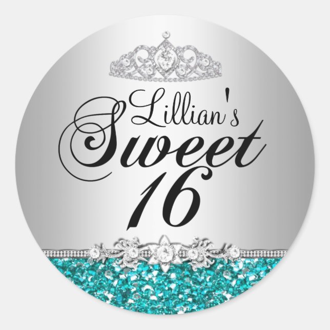 Sticker Rond Parties scintillant turquoise & Diamond Tiara Swee (Devant)
