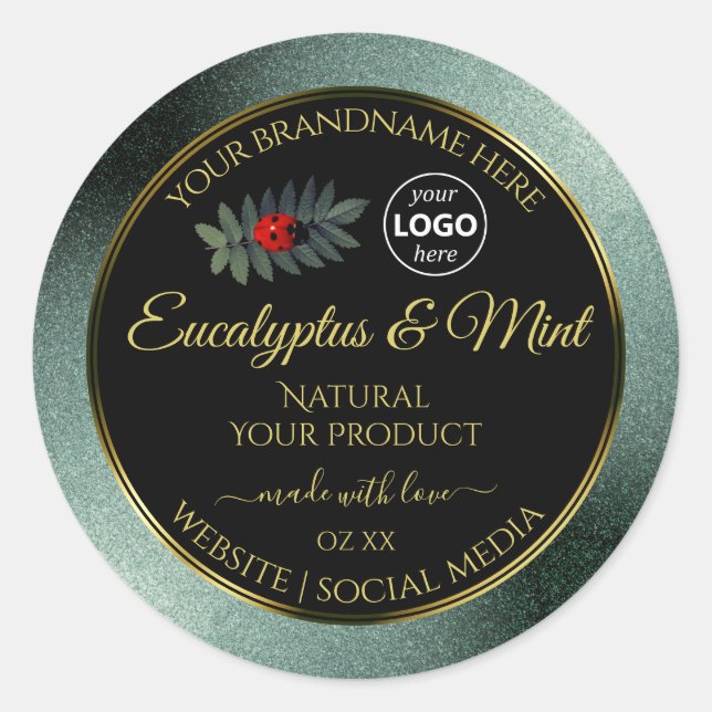 Sticker Rond Parties scintillant Turquoise foncée Noir Étiquett (Devant)