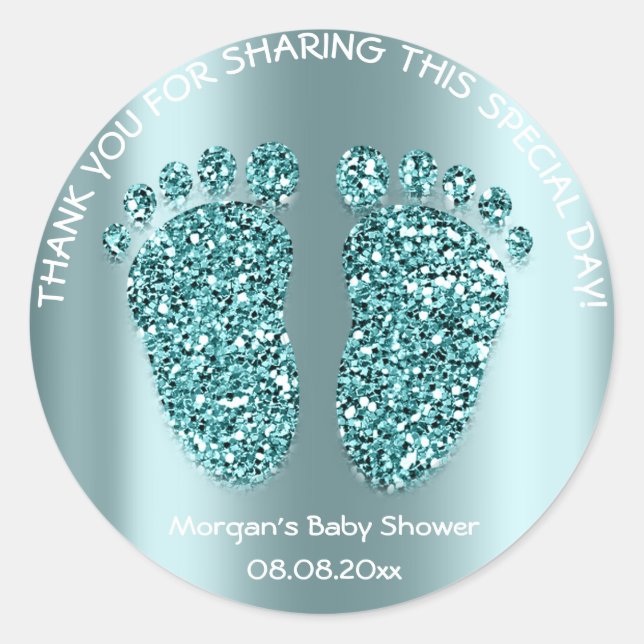 Sticker Rond Parties scintillant turquoise Gree Pieds Baby show (Devant)