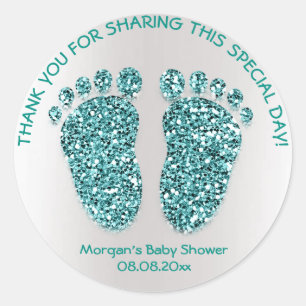 Sticker Rond Parties scintillant turquoise Gree Pieds Baby show