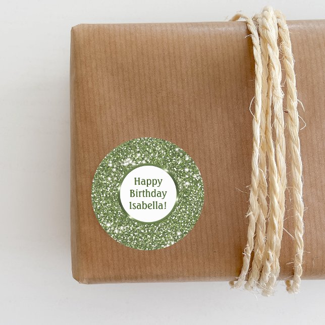 Sticker Rond Parties scintillant verte Faux Texture personnalis (Ideal for decorating birthday presents or party favors, for example.)