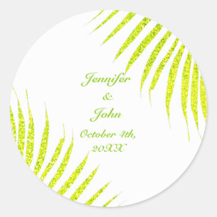 Sticker Rond Parties scintillant verte Feuille de palme blanc M