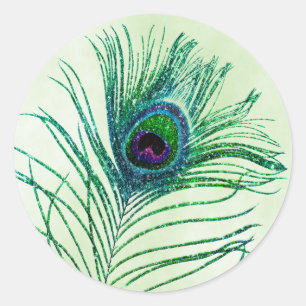Sticker Rond Parties scintillant verte Peacock Feather