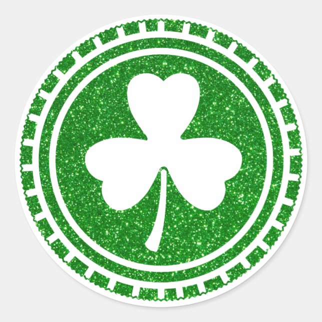 Sticker Rond Parties scintillant verte Shamrock Chip St Patrick (Devant)