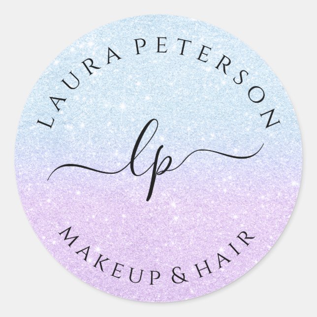 Sticker Rond Parties scintillant violet bleu écriture manuscrit (Devant)