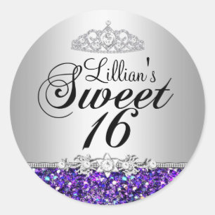 Sticker Rond Parties scintillant violet & Diamant Tiara Sweet 1