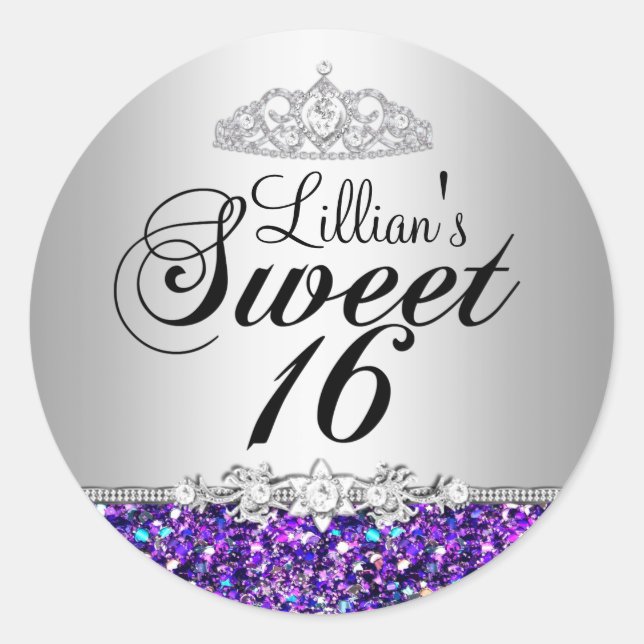 Sticker Rond Parties scintillant violet & Diamant Tiara Sweet 1 (Devant)