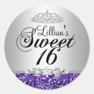 Sticker Rond Parties scintillant violet & Diamant Tiara Sweet 1