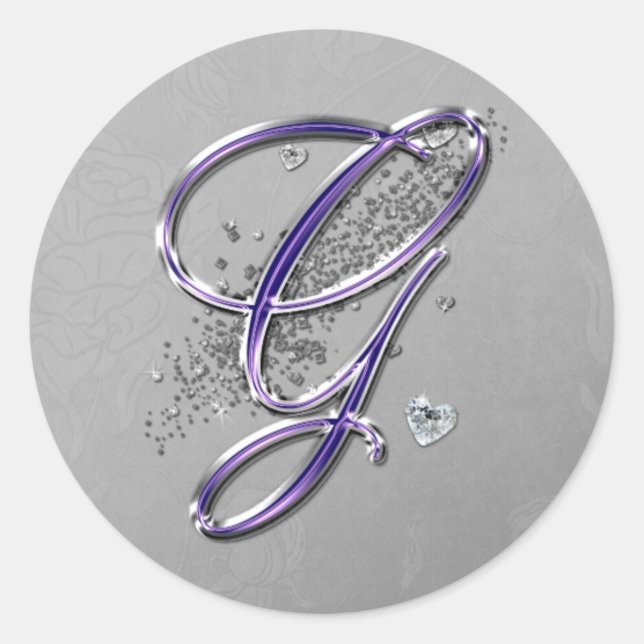 Sticker Rond Parties scintillant violet et argenté Fancy Script (Devant)