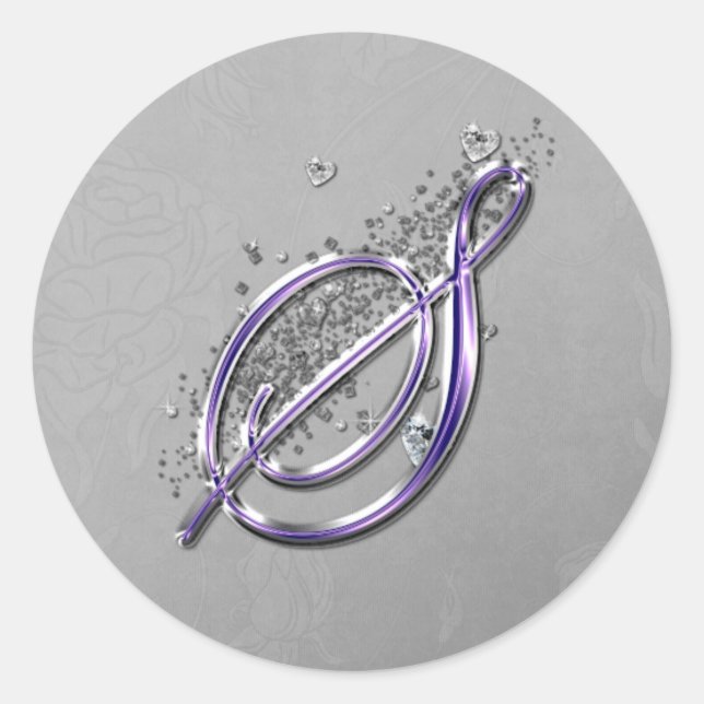 Sticker Rond Parties scintillant violet et argenté Fancy Script (Devant)