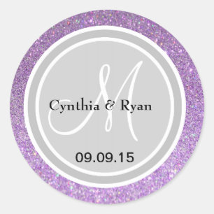 Sticker Rond Parties scintillant violet et Mariage d'argent Éti