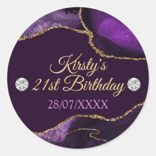Sticker Rond Parties scintillant violet et or Agate Anniversair