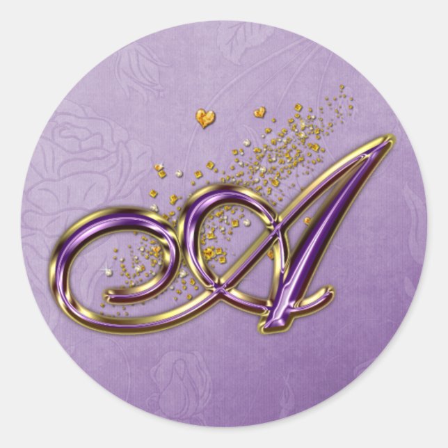 Sticker Rond Parties scintillant violet et or Monogramme A Stic (Devant)