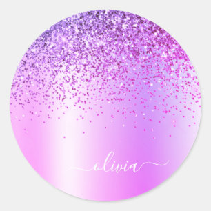 Sticker Rond Parties scintillant violet Monogramme Nom Luxury G