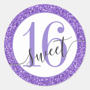Sticker Rond Parties scintillant violet Sweet 16 Favor Sceller