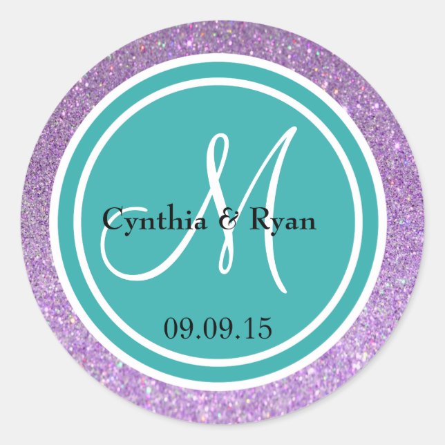 Sticker Rond Parties scintillant violette et Mariage bleu Turqu (Devant)
