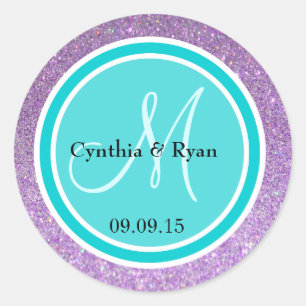 Sticker Rond Parties scintillant violette et Mariage Turquoise 