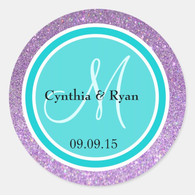 Sticker Rond Parties scintillant violette et Mariage Turquoise  (Devant)