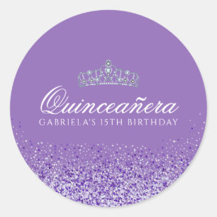 Sticker Rond Parties scintillant violette légère Quinceanera