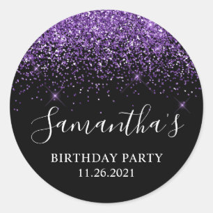 Sticker Rond Parties scintillant violette noire et royale fête 