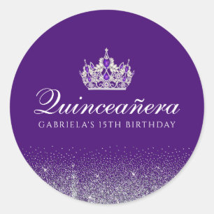 Sticker Rond Parties scintillant violette Quinceanera