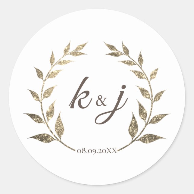 Sticker Rond Parties scintillant Wreath Monogramme Mariage Enre (Devant)