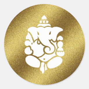 Sticker Rond Parties scintillantes d'or de Ganesha